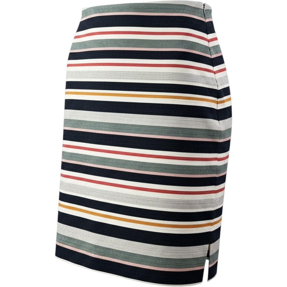 Loft Outlet Women 12 Striped Pencil Skirt Navy Cream Red Mustard Woven Textured